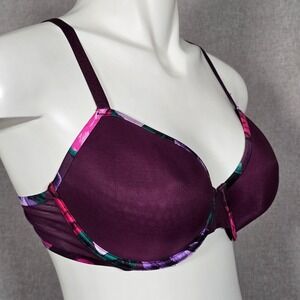NWT La Senza Women's Purple Plum Pink Floral Semi Sheer Mesh Underwire Bra 38B